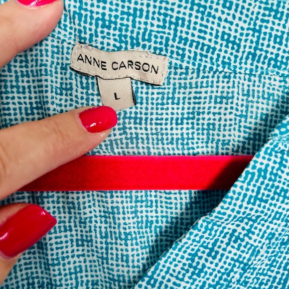 Ann Carson blouse. Turquoise and white , size large . 3/4 sleeves with button - Picture 4 of 5